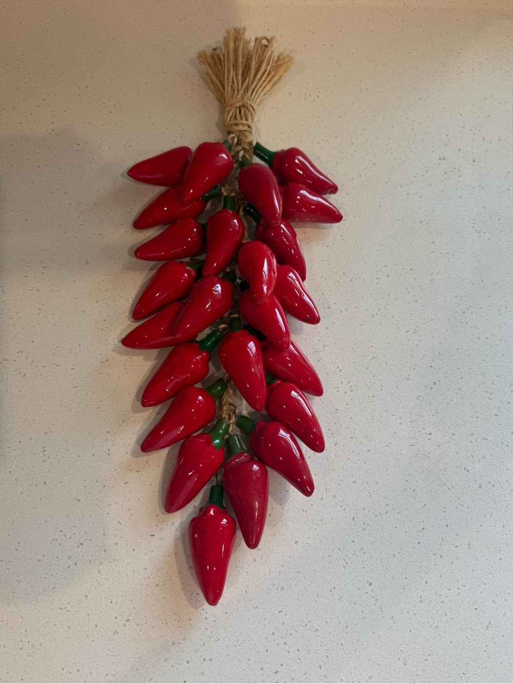 Vintage Ceramic Red Chili Peppers On A Rope Wall Hanging  17” Long